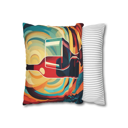 Wine Lover Abstract - Bottle & Glass Design Spun Polyester Square Pillow Case