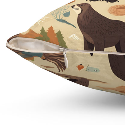 U.S. Wilderness Inspired: Grizzly Bears, Animals Pattern Spun Polyester Square Pillow