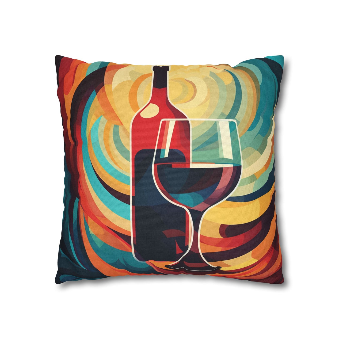 Wine Lover Abstract - Bottle & Glass Design Spun Polyester Square Pillow Case