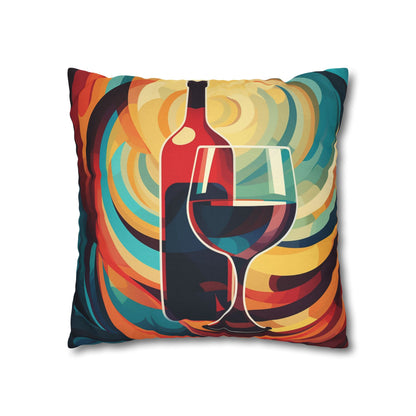 Wine Lover Abstract - Bottle & Glass Design Spun Polyester Square Pillow Case