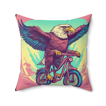 Bicycle Bike American Eagle Biker Graphic Spun Polyester Square Pillow