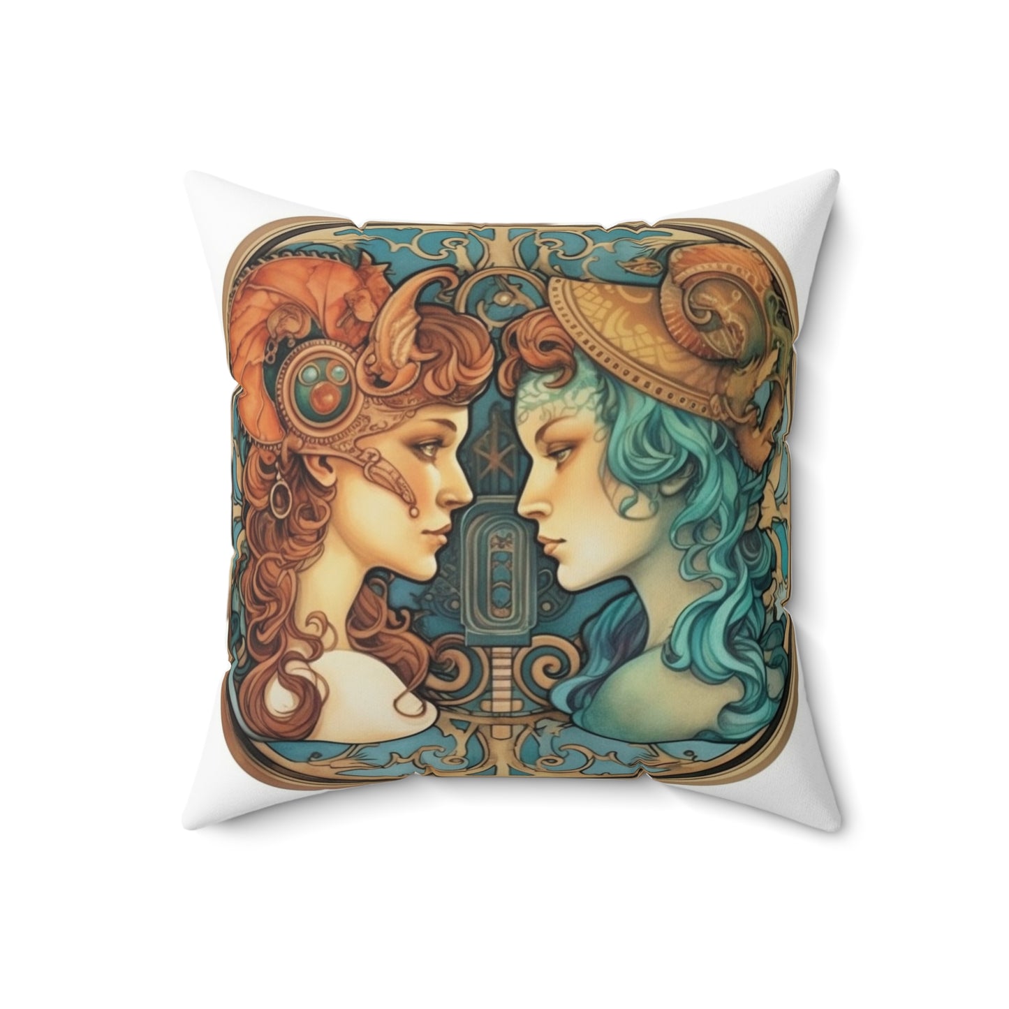 Steampunk Gemini - Dualistic Motifs & Vibrant Contrast - Spun Polyester Square Pillow