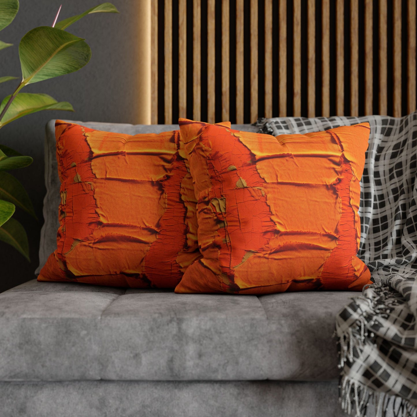 Fiery Citrus Orange: Edgy Distressed, Denim-Inspired Fabric - Spun Polyester Square Pillow Case