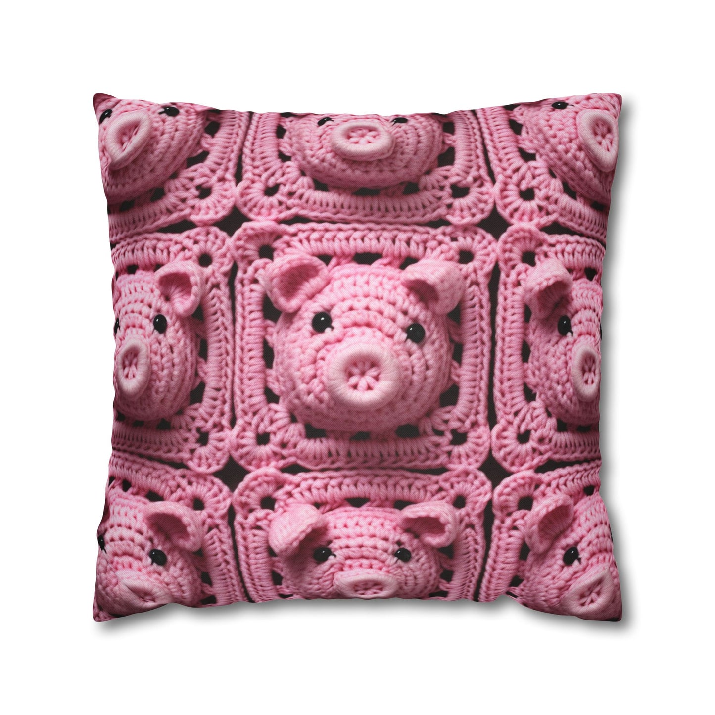 Crochet Pig Farm Animal Pink Snout Piggy Pattern - Spun Polyester Square Pillow Case