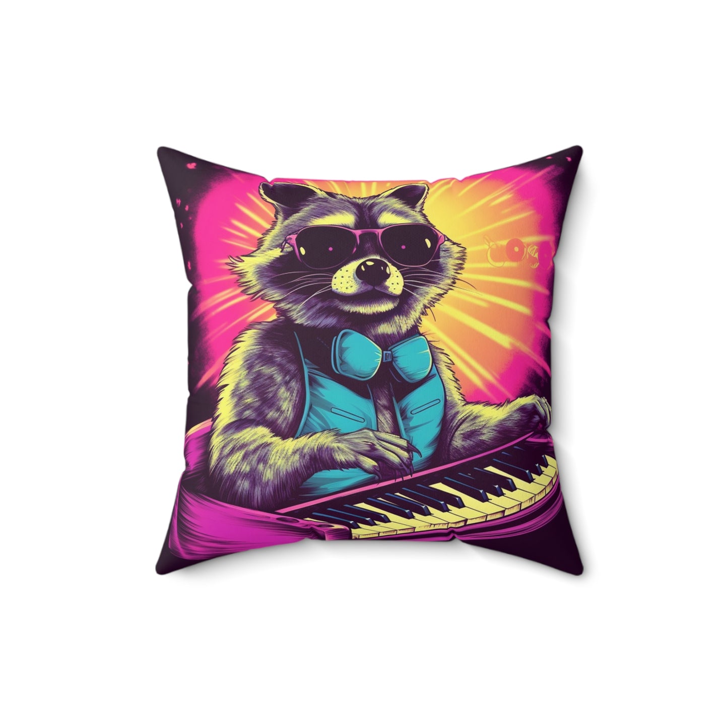 Raccoon Keyboard Piano Music Animal Graphic Spun Polyester Square Pillow