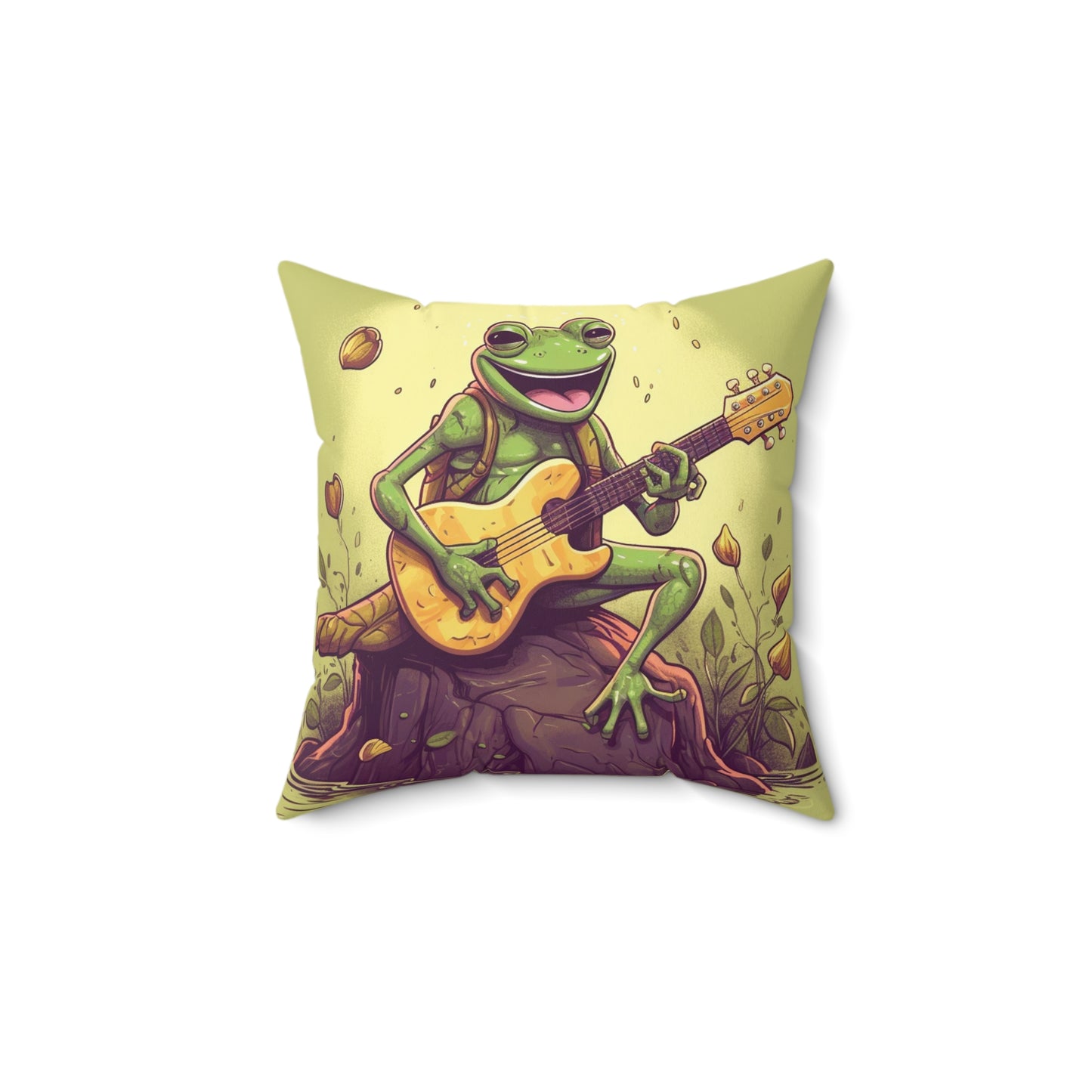 Frog Swamp Creature Stump Guitarist Musical graphic Spun Polyester Square Pillow