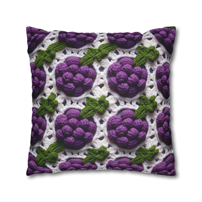 Crochet Grapes Pattern - Granny Square Design - Fresh Fruit Pick - Orchard Purple Snack Food - Spun Polyester Square Pillow Case