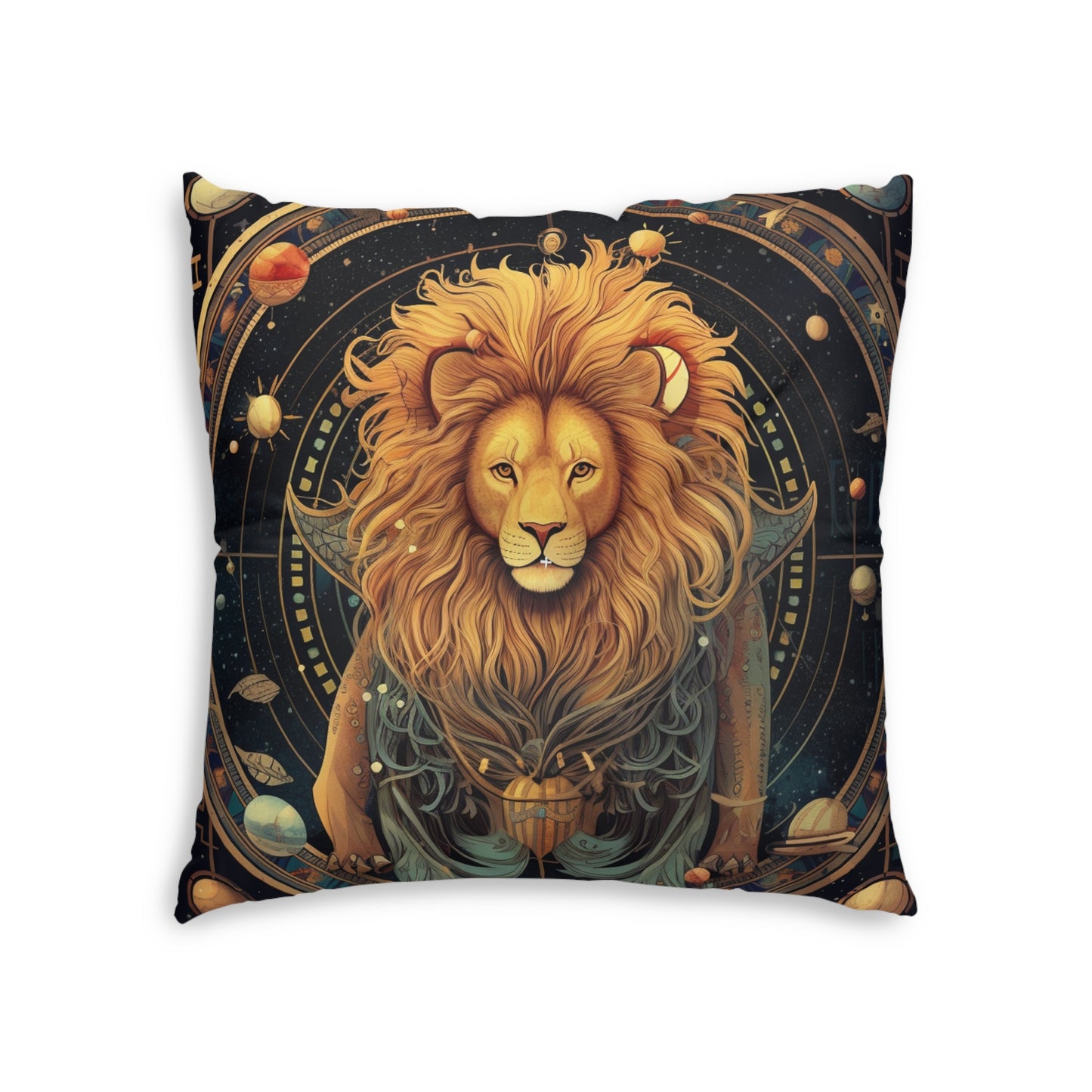 Astrological Leo Sign - Vibrant Cosmic Zodiac Astrology - Tufted Floor Pillow, Square