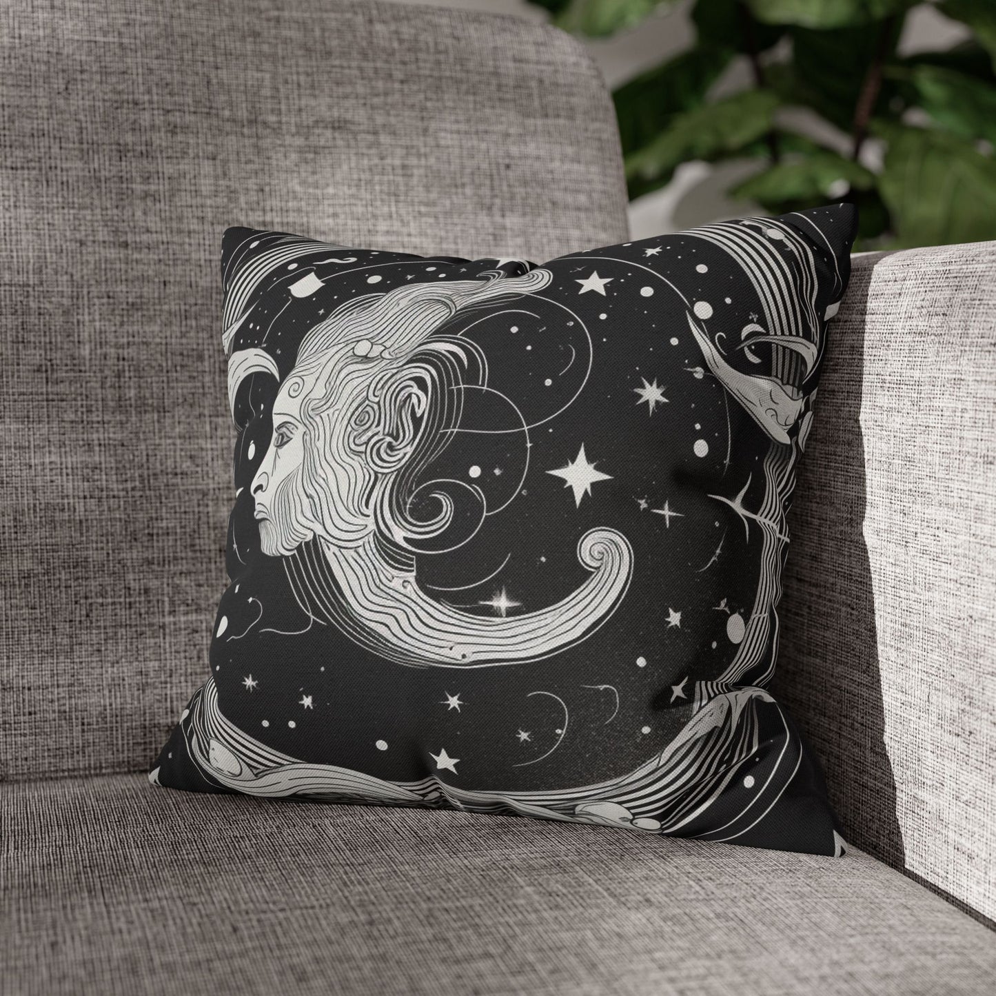 Aquarius Sign Spun Polyester Square Pillow Case, Double Sided Print