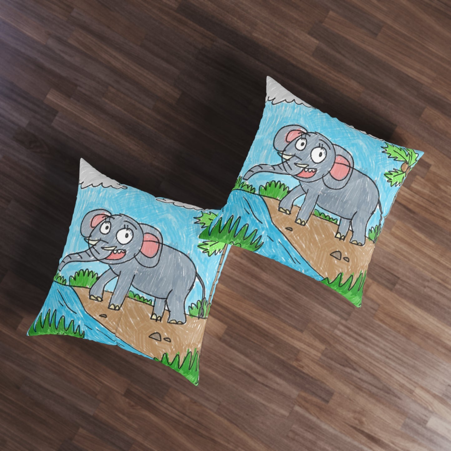 Elefante Elephant King Safari Animal Tufted Floor Pillow, Square