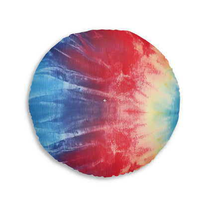 Rainbow Tie-Dye Denim: Vibrant Multi-Color, Fabric Design Spectacle - Tufted Floor Pillow, Round