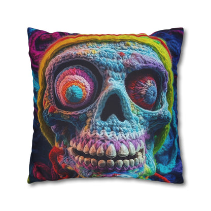 Crochet Skull Halloween Scary Horror Design - Spun Polyester Square Pillow Case