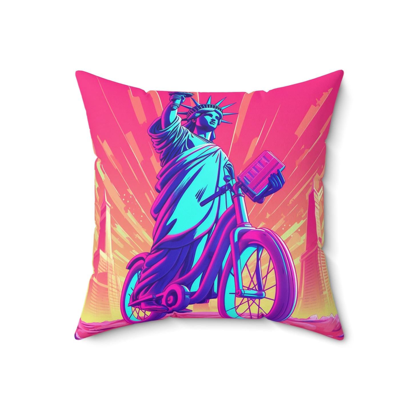 Statue of Liberty USA Bike Rider Graphic Spun Polyester Square Pillow