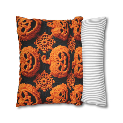 Halloween Crochet Pumpkin Scary Horror Festive Holiday Pattern - Spun Polyester Square Pillow Case