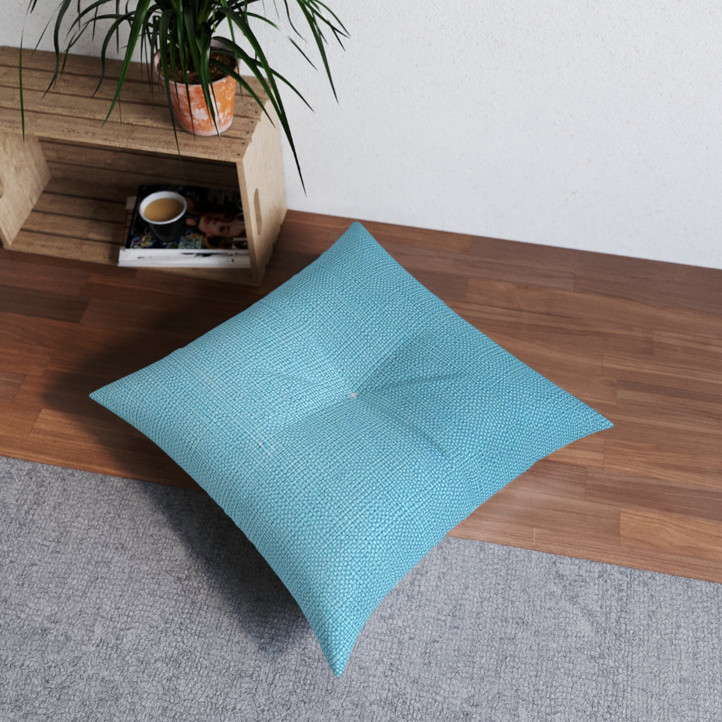 Bright Aqua Teal: Denim-Inspired Refreshing Blue Summer Fabric - Tufted Floor Pillow, Square