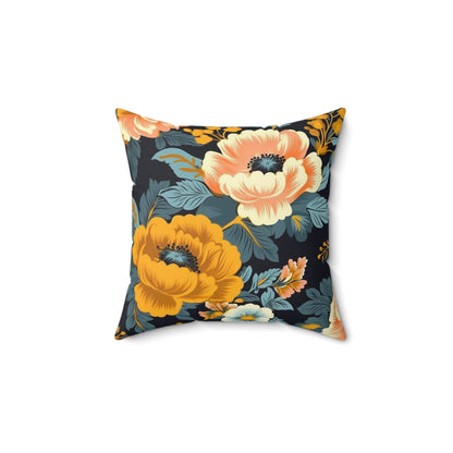 Vintage 50s 60s Inspired High-Waisted Floral Flower Pattern Spun Polyester Square Pillow