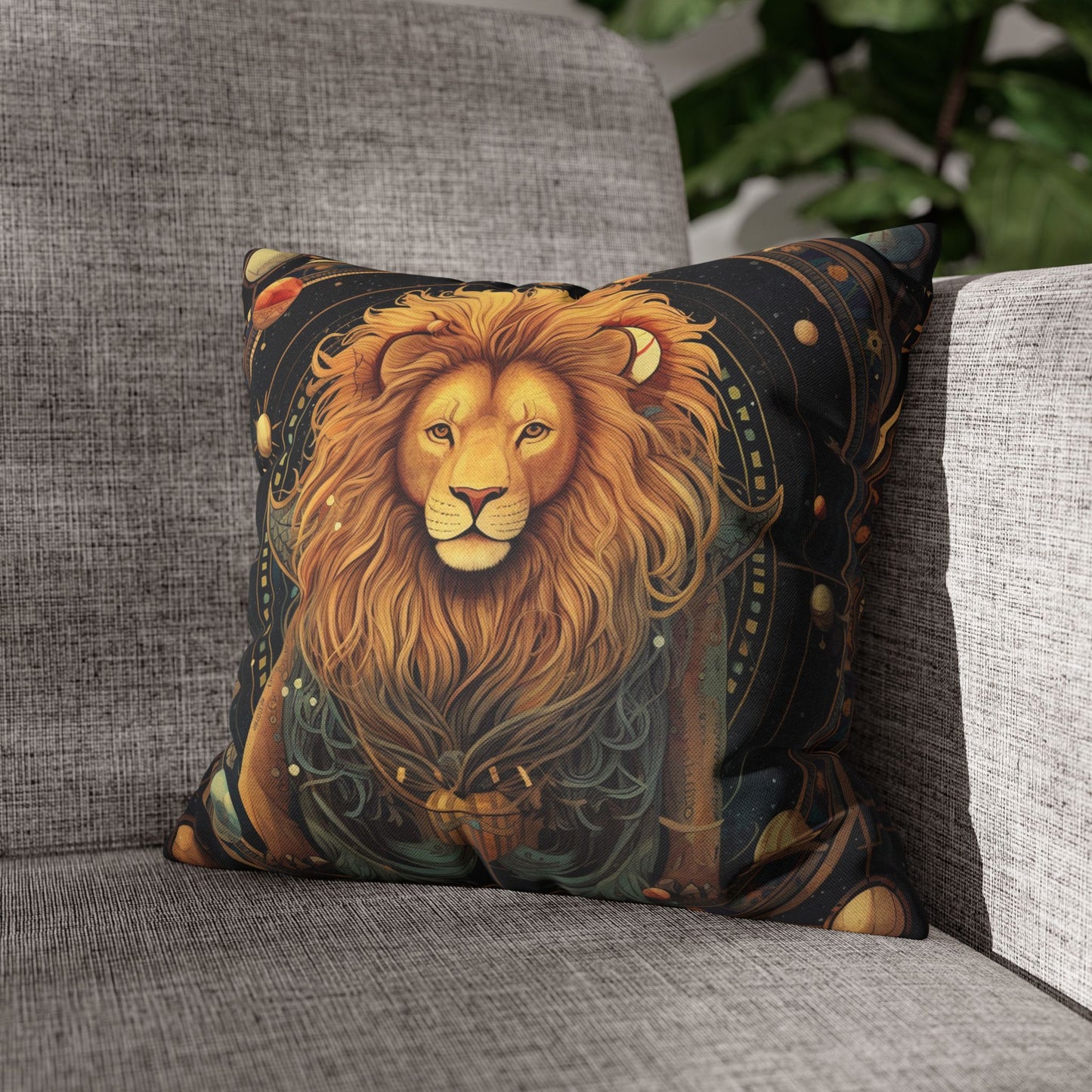 Astrological Leo Sign - Vibrant Cosmic Zodiac Astrology - Spun Polyester Square Pillow Case