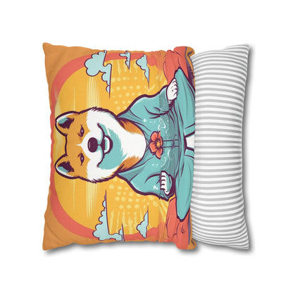 Shiba Inu Yoga Crypto Dog Japanese Namaste: Spun Polyester Square Pillow Case