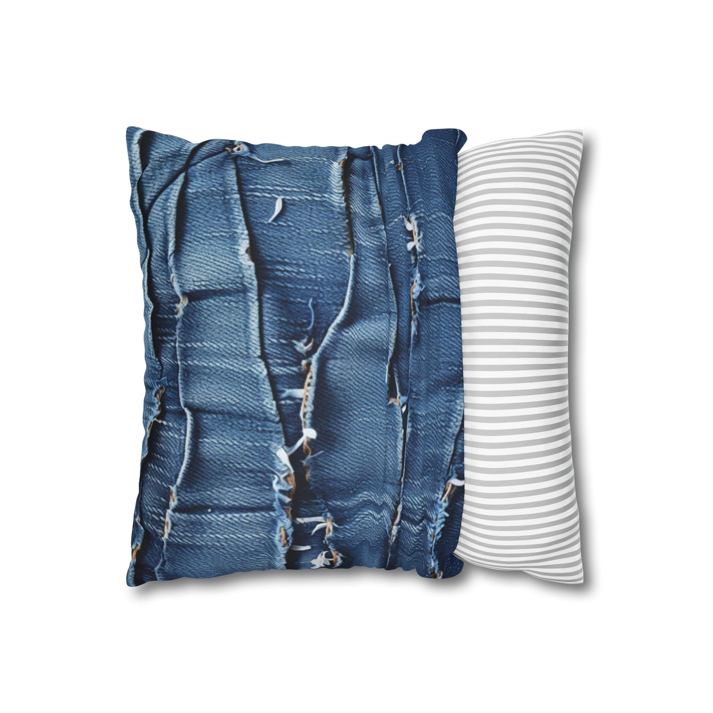 Midnight Blue Distressed Denim: Rugged, Torn & Stylish Design - Spun Polyester Square Pillow Case