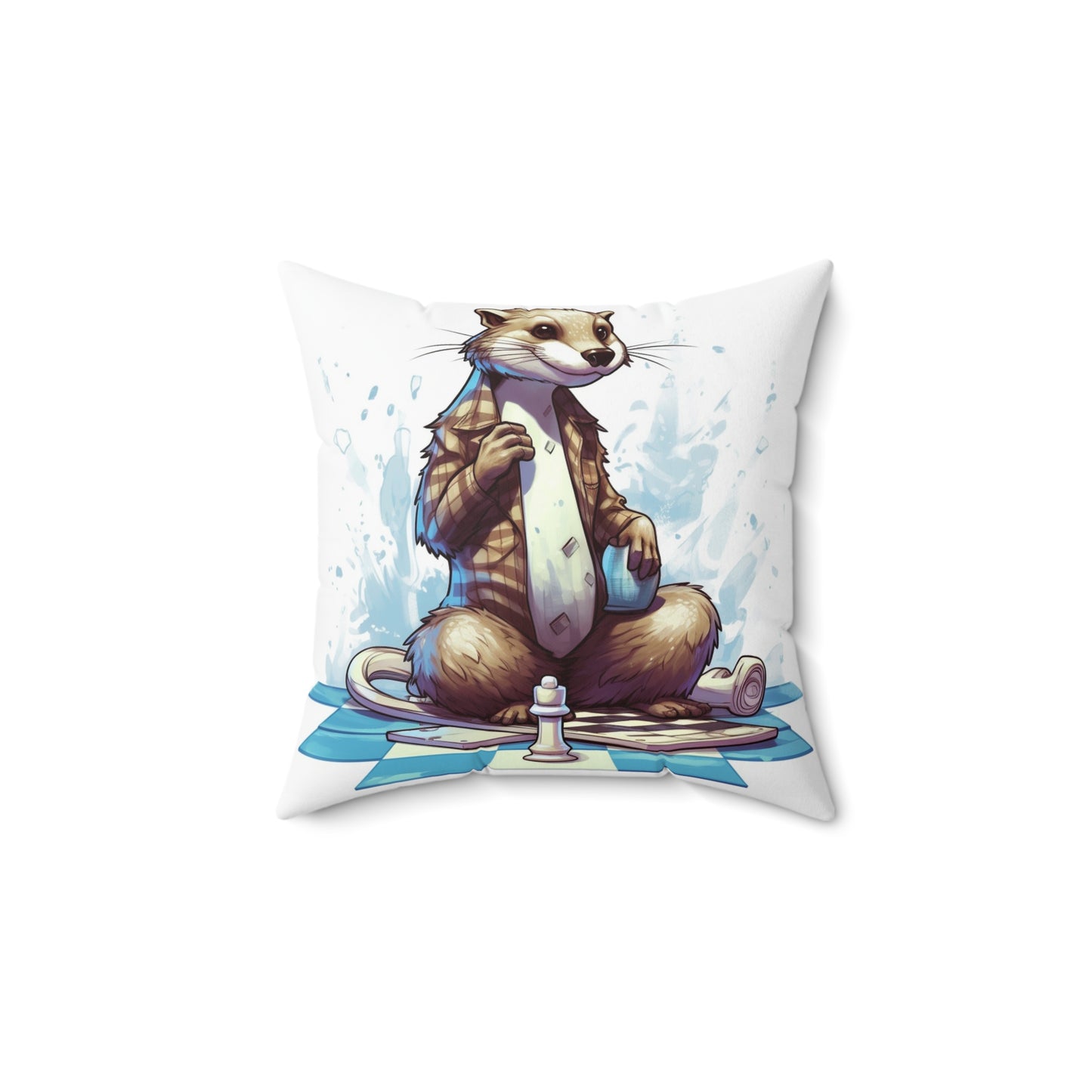 Otter Chess Game Grand Master Player Graphic Spun Polyester Square Pillow