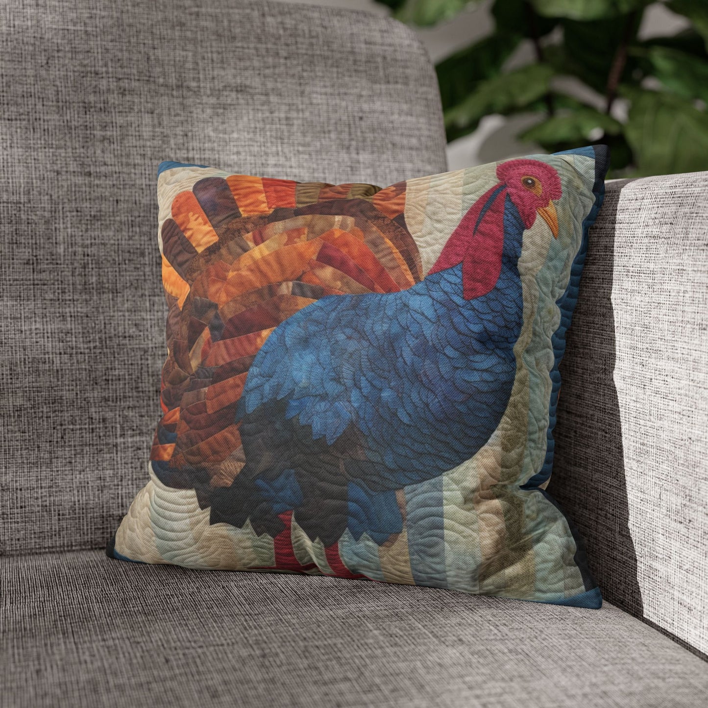 Thanksgiving Harvest Quilt: Festive Turkey Design for Holiday Season - Spun Polyester Square Pillow Case