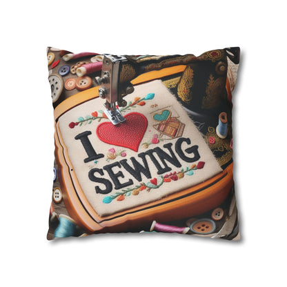 Sewing Machine, I Love Sewing Embroidery, Tailor Workshop - Spun Polyester Square Pillow Case