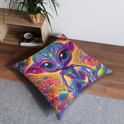 Colorful Extraterrestrial Design - Vibrant, Unique & Eye-Catching - Tufted Floor Pillow, Square