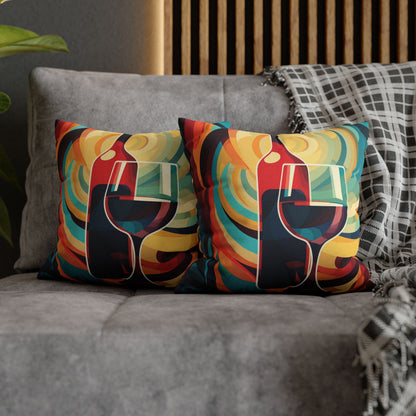 Wine Lover Abstract - Bottle & Glass Design Spun Polyester Square Pillow Case