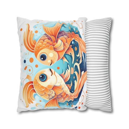 Charming Cartoon Fish Pisces - Dreamy Zodiac Illustration - Spun Polyester Square Pillow Case