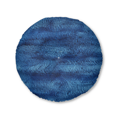 Blue Spectrum: Denim-Inspired Fabric Light to Dark - Tufted Floor Pillow, Round