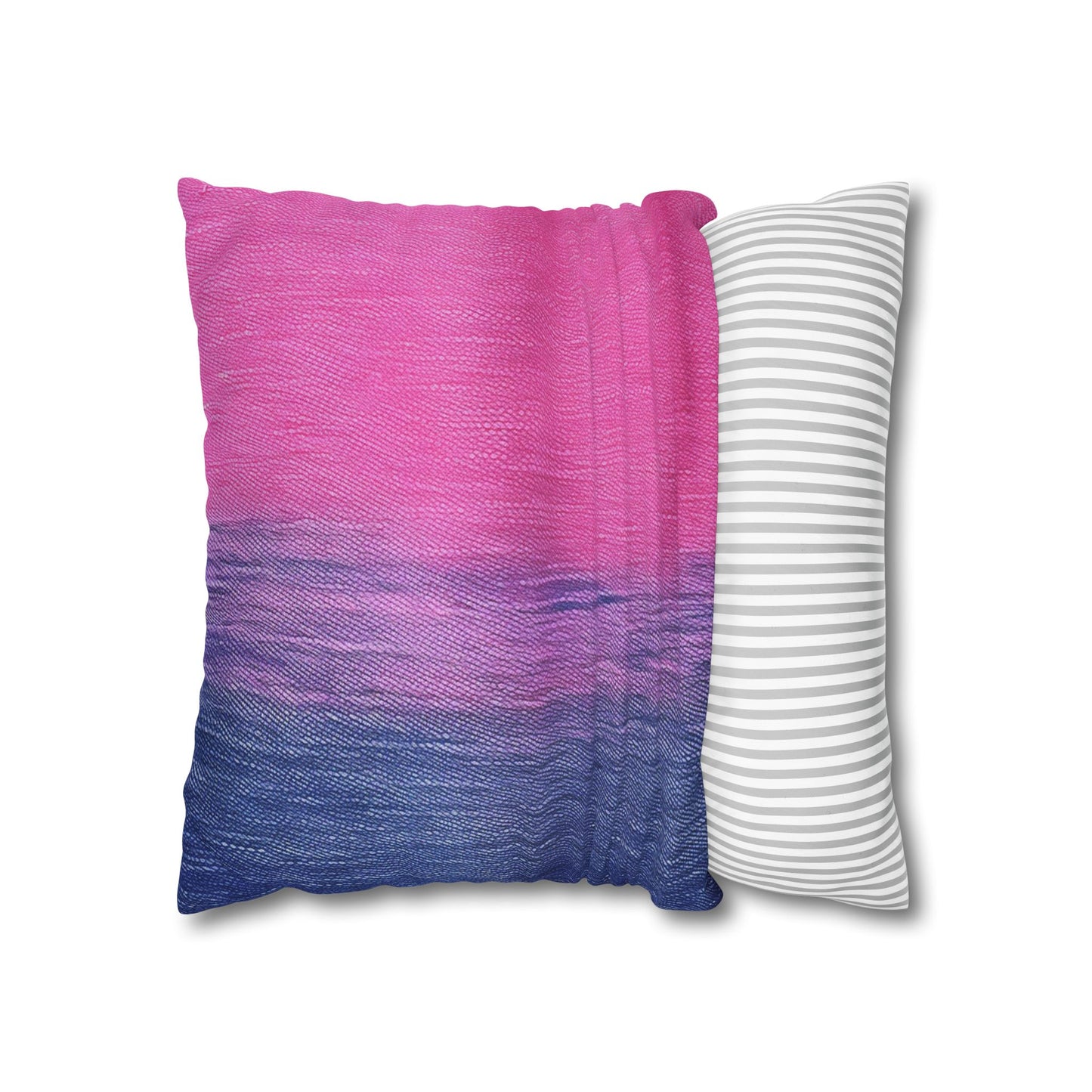 Dual Delight: Half-and-Half Pink & Blue Denim Daydream - Spun Polyester Square Pillow Case