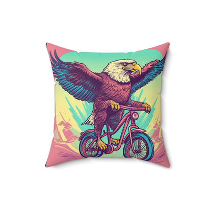 Bicycle Bike American Eagle Biker Graphic Spun Polyester Square Pillow