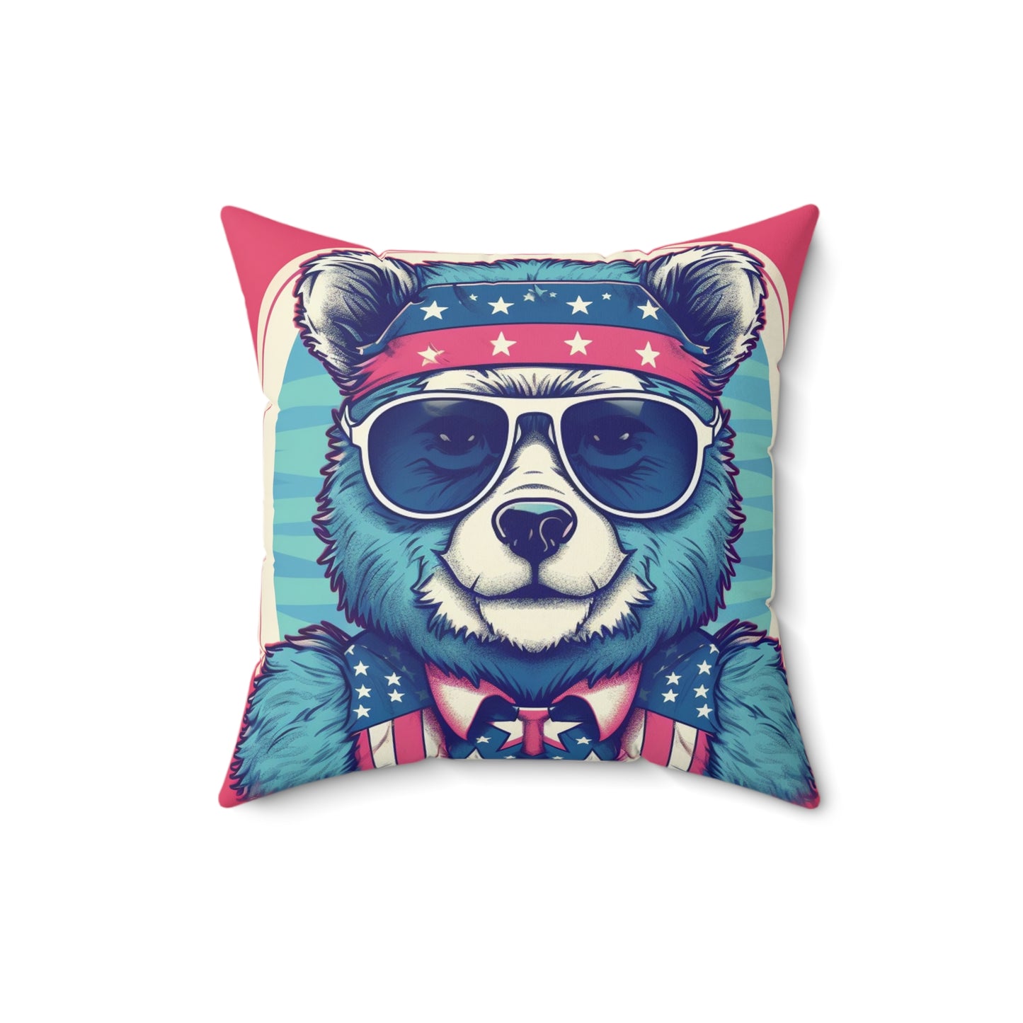 Patriotism: Festive 4th of July Bear Graphic Furry Animal Spun Polyester Square Pillow