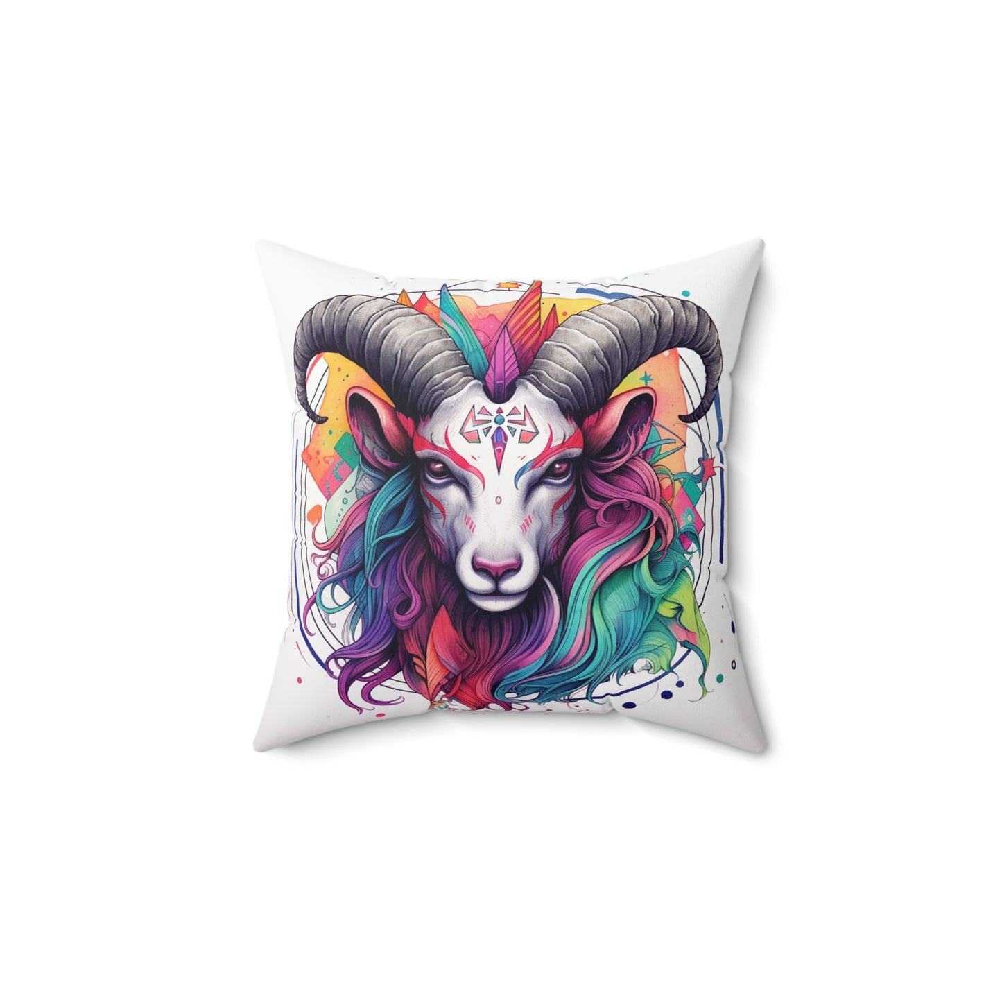 Chill Capricorn Style - Fine Line Multicolor Astrology Design - Spun Polyester Square Pillow