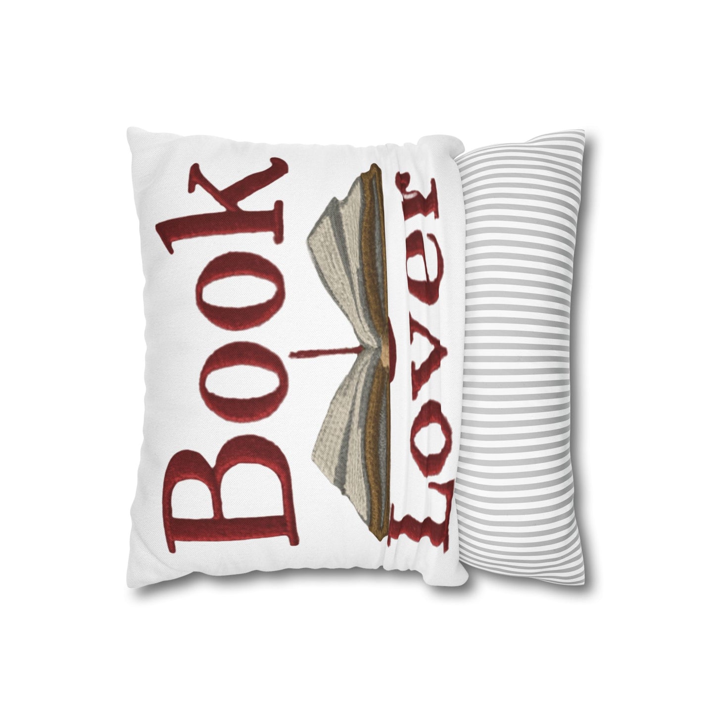 Open Book Embroidery Art: Book Lover Text for Avid Readers - Spun Polyester Square Pillow Case