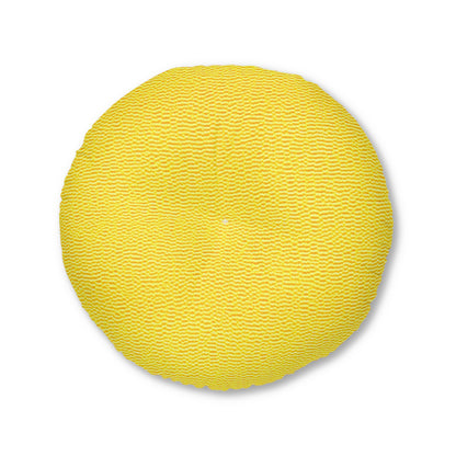 Sunshine Yellow Lemon: Denim-Inspired, Cheerful Fabric - Tufted Floor Pillow, Round