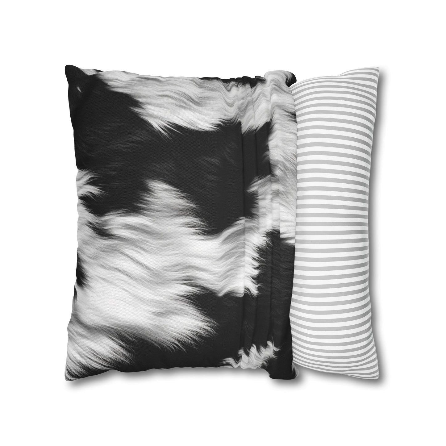 Cowhide on Hair Leather - Black and White - Designer Style - Spun Polyester Square Pillow Case