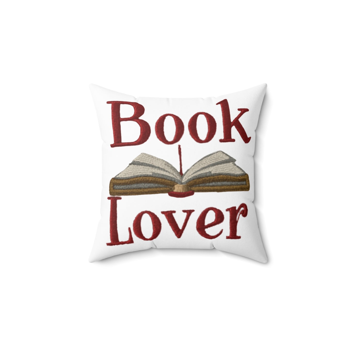 Open Book Embroidery Art: Book Lover Text for Avid Readers - Spun Polyester Square Pillow