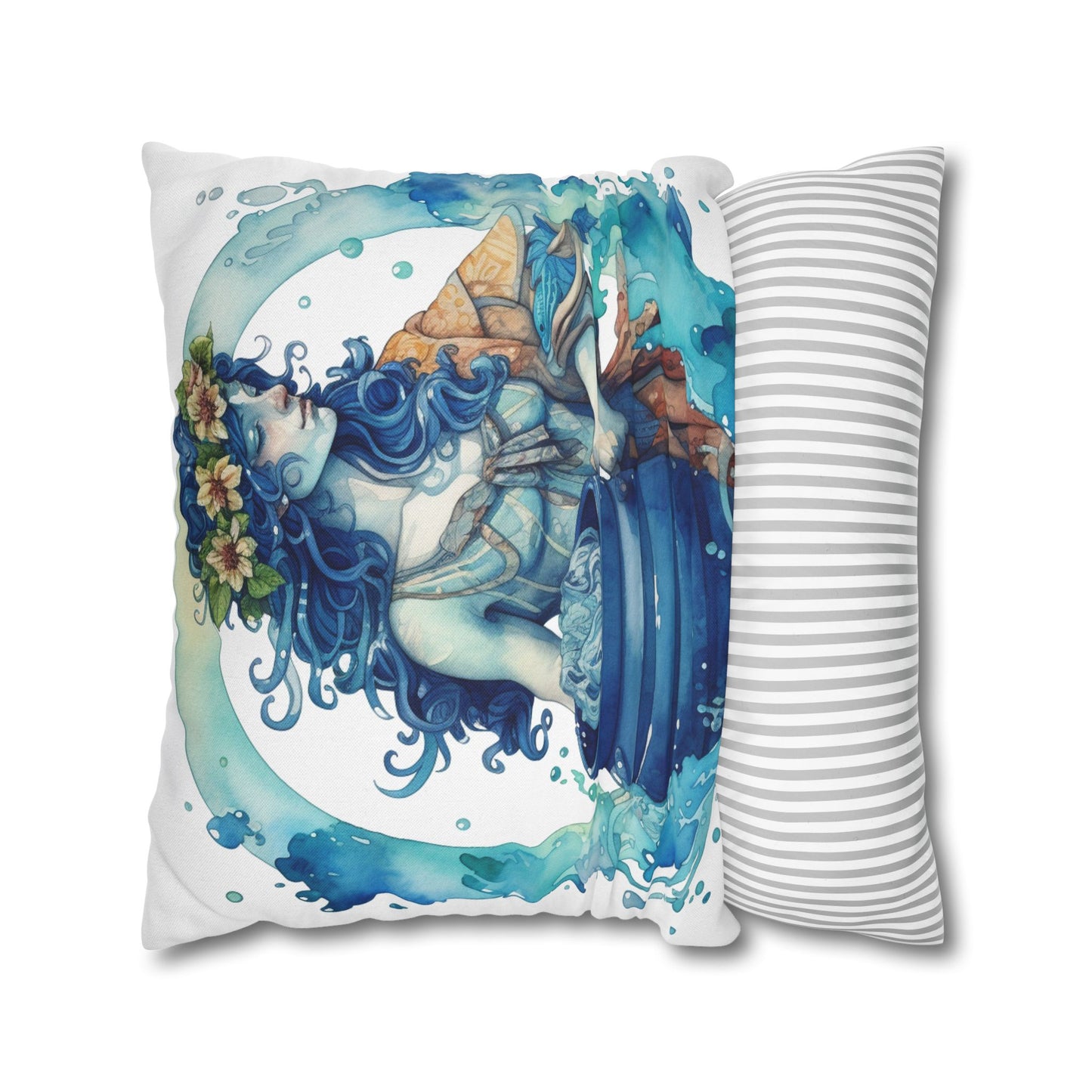 Artistic Aquarius Zodiac - Watercolor Water-Bearer Depiction - Spun Polyester Square Pillow Case