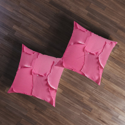 Distressed Neon Pink: Edgy, Ripped Denim-Inspired Doll Fabric - Tufted Floor Pillow, Square