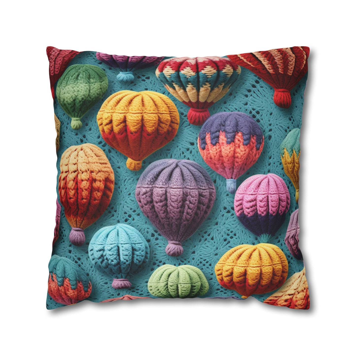 Crochet Hot Air Balloons Sky Travel Transport Scenic Style - Spun Polyester Square Pillow Case