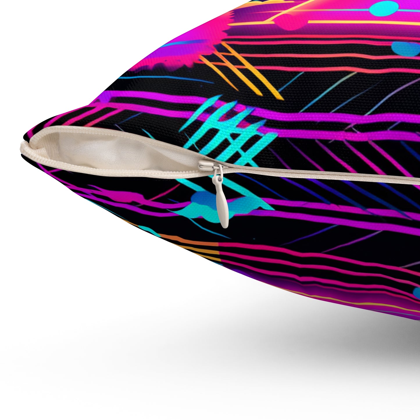 80s Synthwave Retro-Futuristic Inspired Pattern Design Spun Polyester Square Pillow