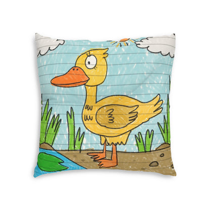 Yellow Duck Bird Pond Tufted Floor Pillow, Square