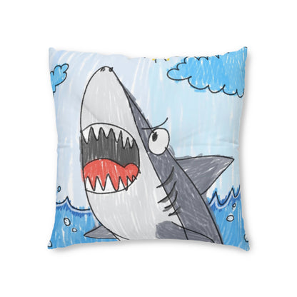 Shark Jaw Teeth Attack Ocean Sea Creature Tufted Floor Pillow, Square