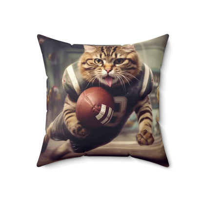 Football Field Felines: Kitty Cats in Sport Tackling Scoring Game Position - Spun Polyester Square Pillow