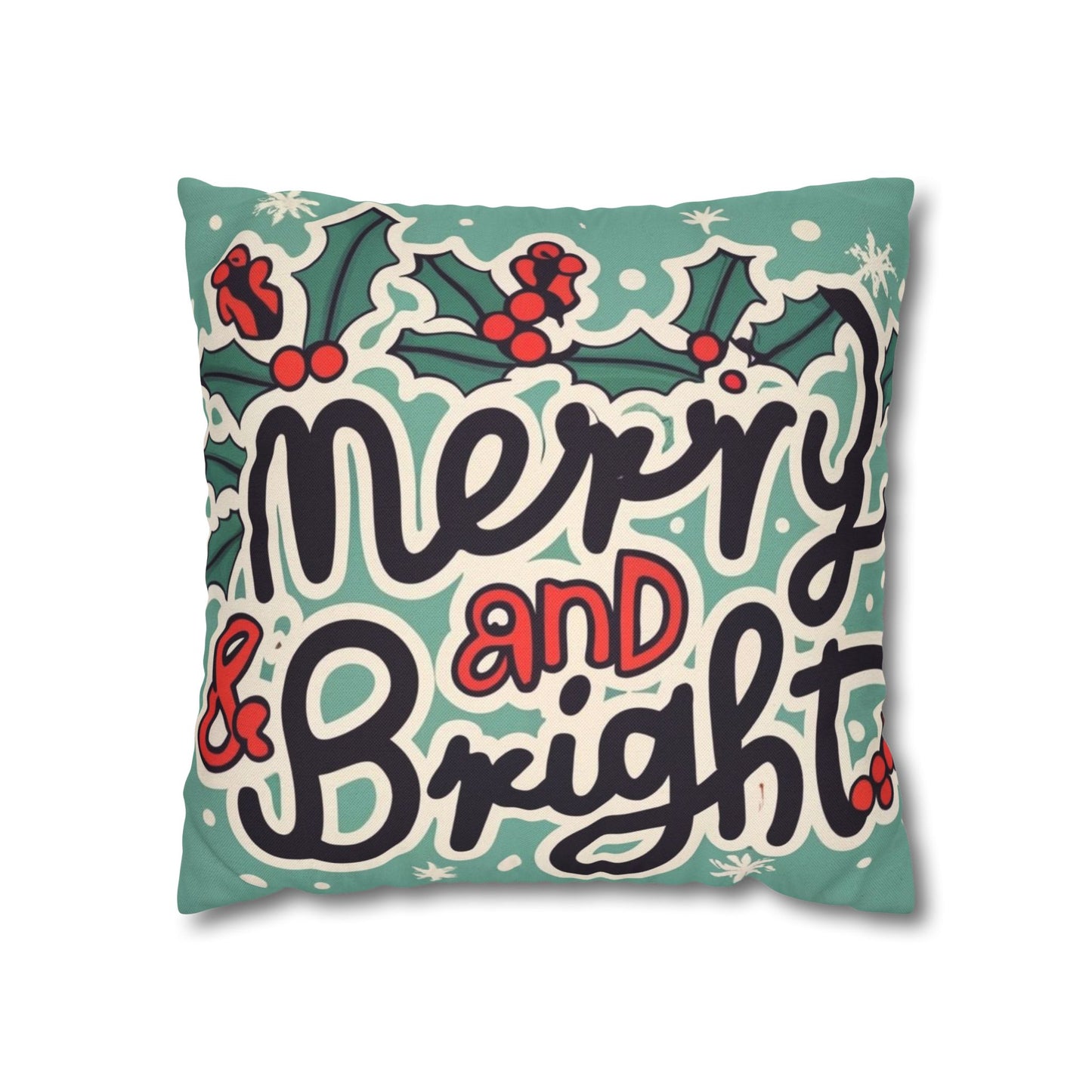 Merry and Bright Christmas Theme Holiday - Spun Polyester Square Pillow Case