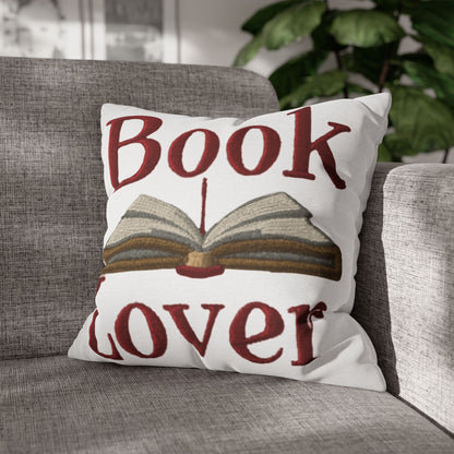 Open Book Embroidery Art: Book Lover Text for Avid Readers - Spun Polyester Square Pillow Case