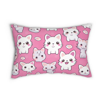 Adorable Cartoon-Style Anime Kitten, Cat, Kitty Pattern - Cute and Colorful - Spun Polyester Lumbar Pillow