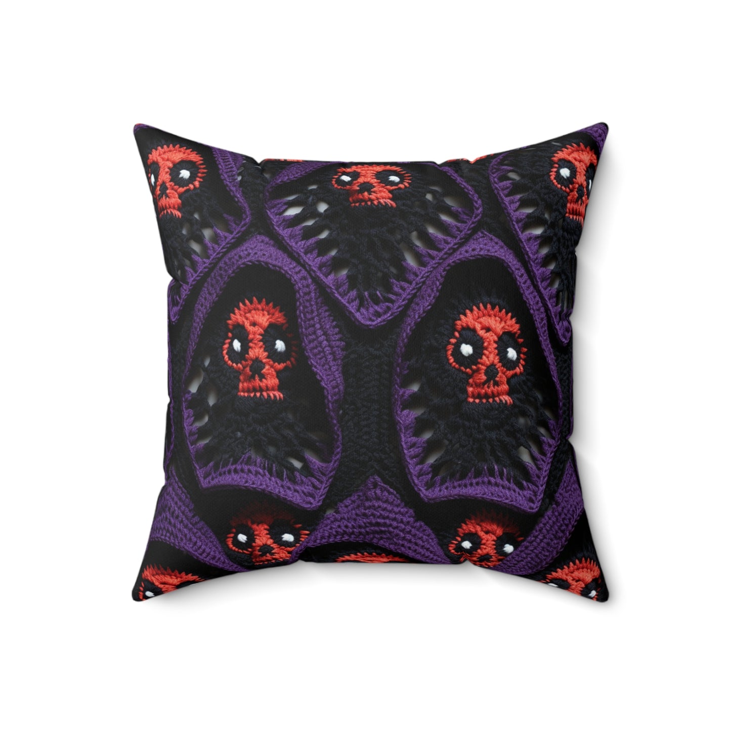 Grim Reaper Crochet Halloween Fright Scare Ghoul Fantasy Horror - Spun Polyester Square Pillow