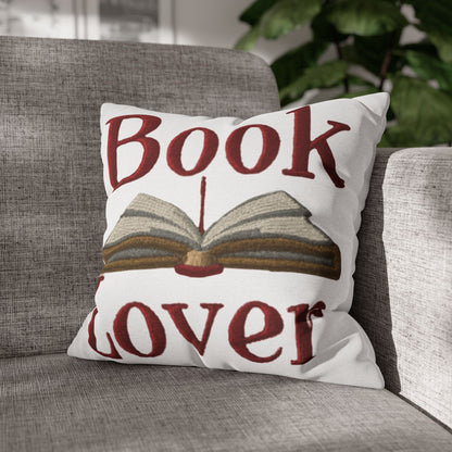 Open Book Embroidery Art: Book Lover Text for Avid Readers - Spun Polyester Square Pillow Case